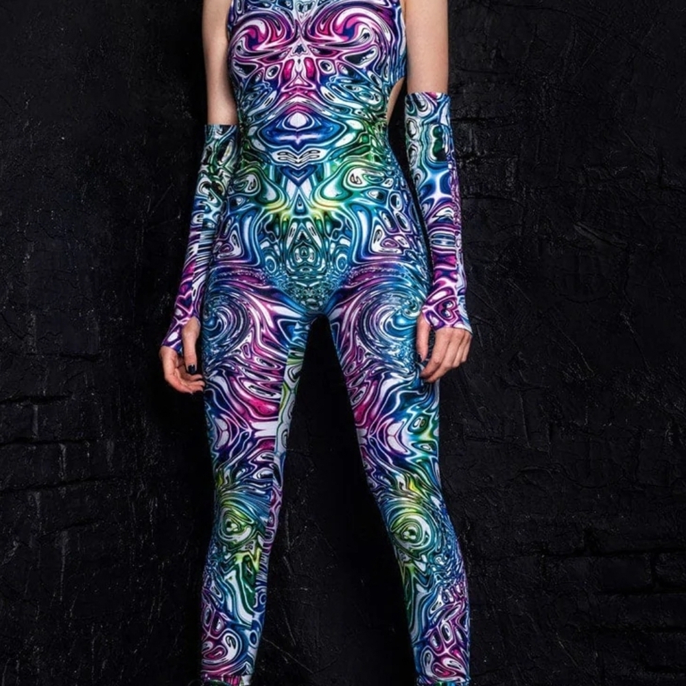 SOLD OUT BADINKA: Psychedelic Print Stretch Jumpsuit/Catsuit